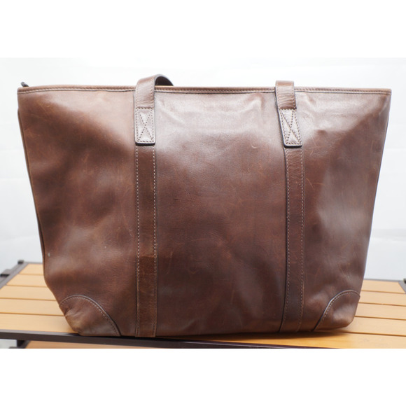 Mulholland Brothers Dark Brown Leather Shopper's Zippered Tote Bag - Picture 8 of 15